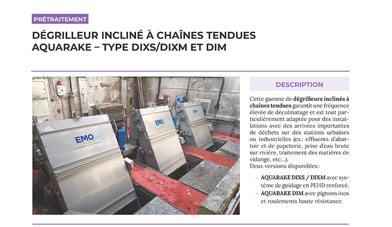 EMO GNT2026 Prétraitement Dégrilleur Aquarake DIXS DIXM DIM